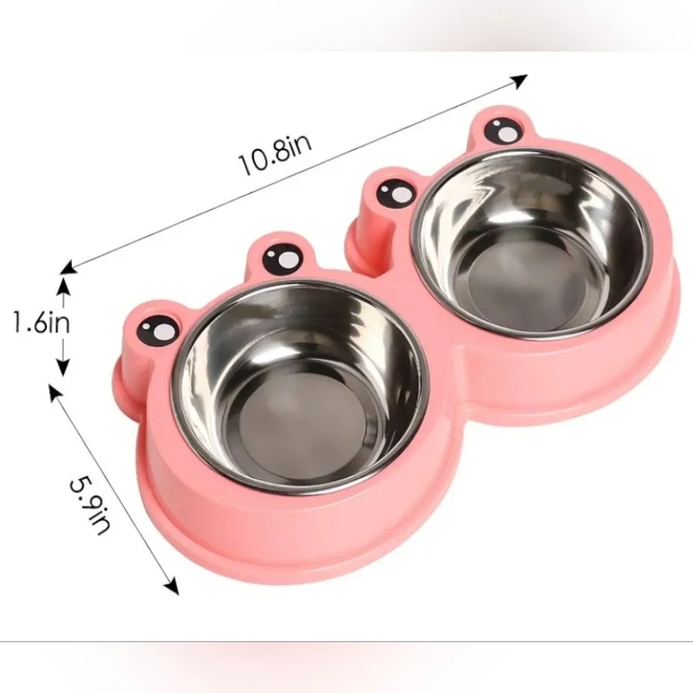 PINK or BLUE Double Pet Bowl with Cute Design For DOGS OR CATS